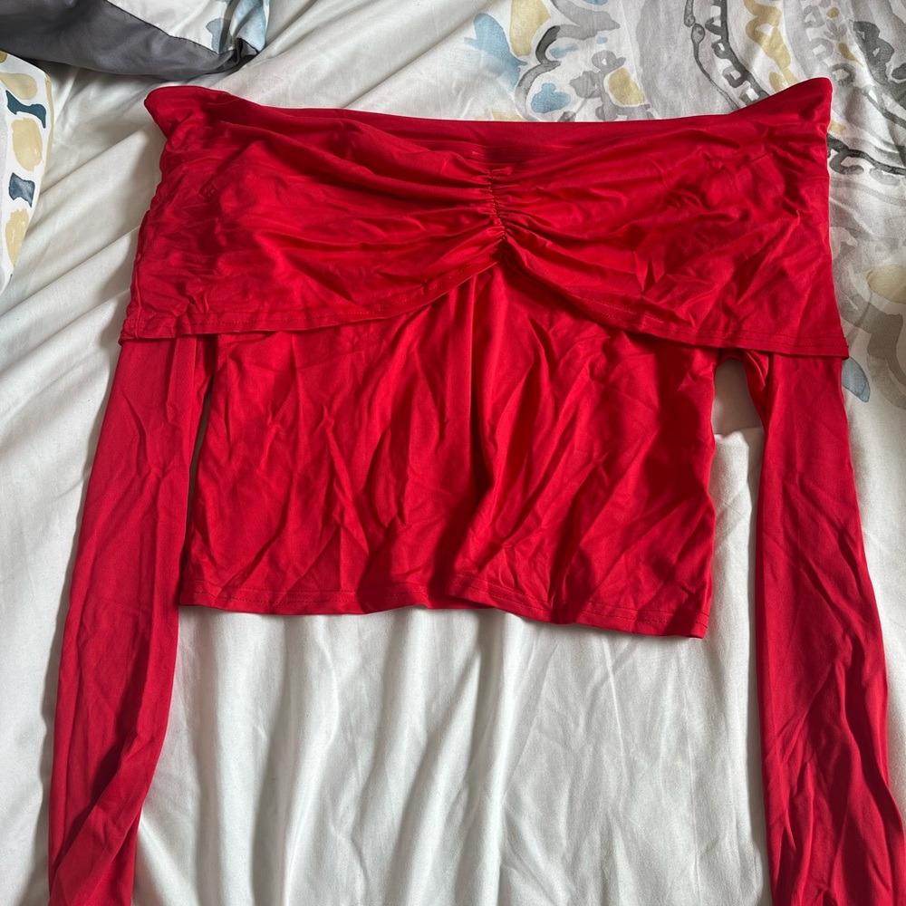 Meshki Bold Red Off-Shoulder Crop Top